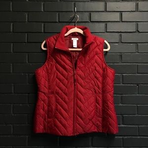Liz&co. Red Quilted Winter Vest Chevron